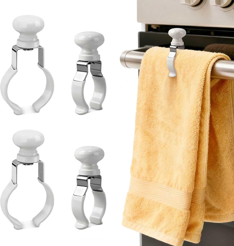 YANGSHUO Towel Clips Holder Kitchen: 4 Pack Heat-Resistant Steel Towel Clips - Prevents Towel Falling on Oven Handle, Stove, Dishwasher, Bathroom Rack, Holds Towels & Blankets - Image 1